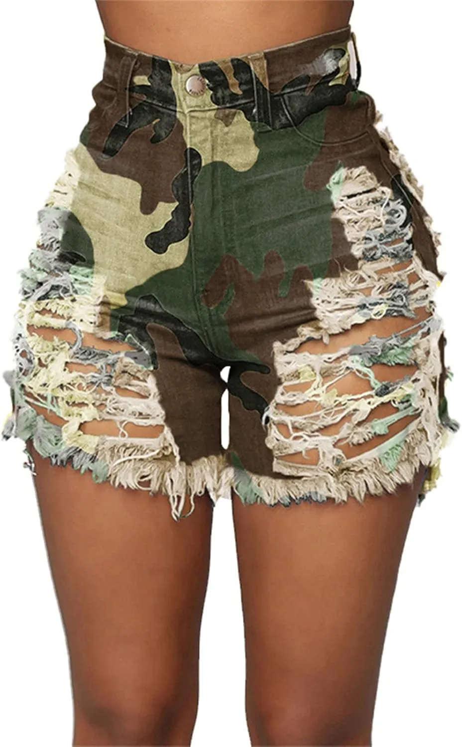 JEKE-DG Womens Ripped Hole Jean Shorts Stretchy Frayed Raw Hem Shorts High Waisted Distressed Casual Denim Shorts
