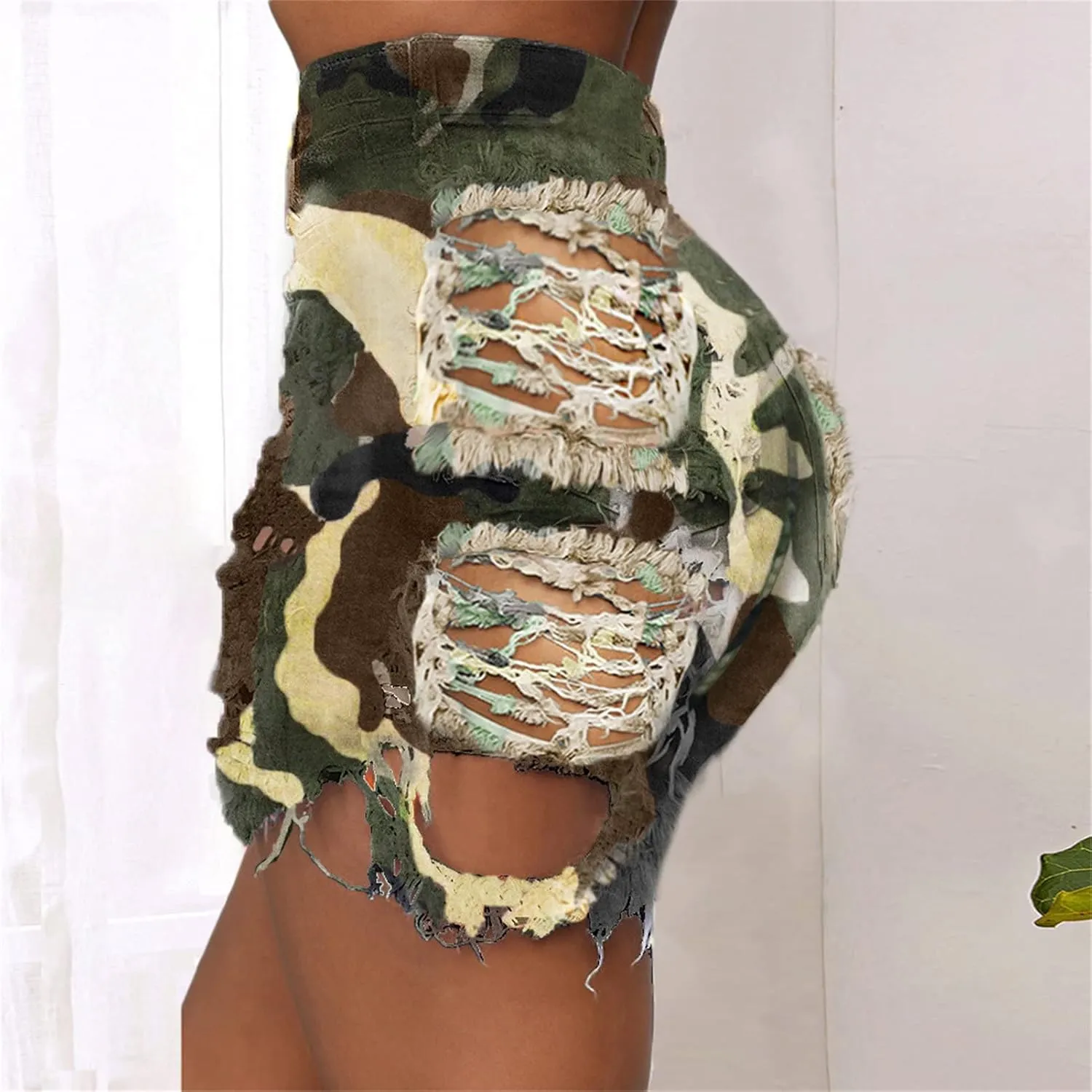 JEKE-DG Womens Ripped Hole Jean Shorts Stretchy Frayed Raw Hem Shorts High Waisted Distressed Casual Denim Shorts