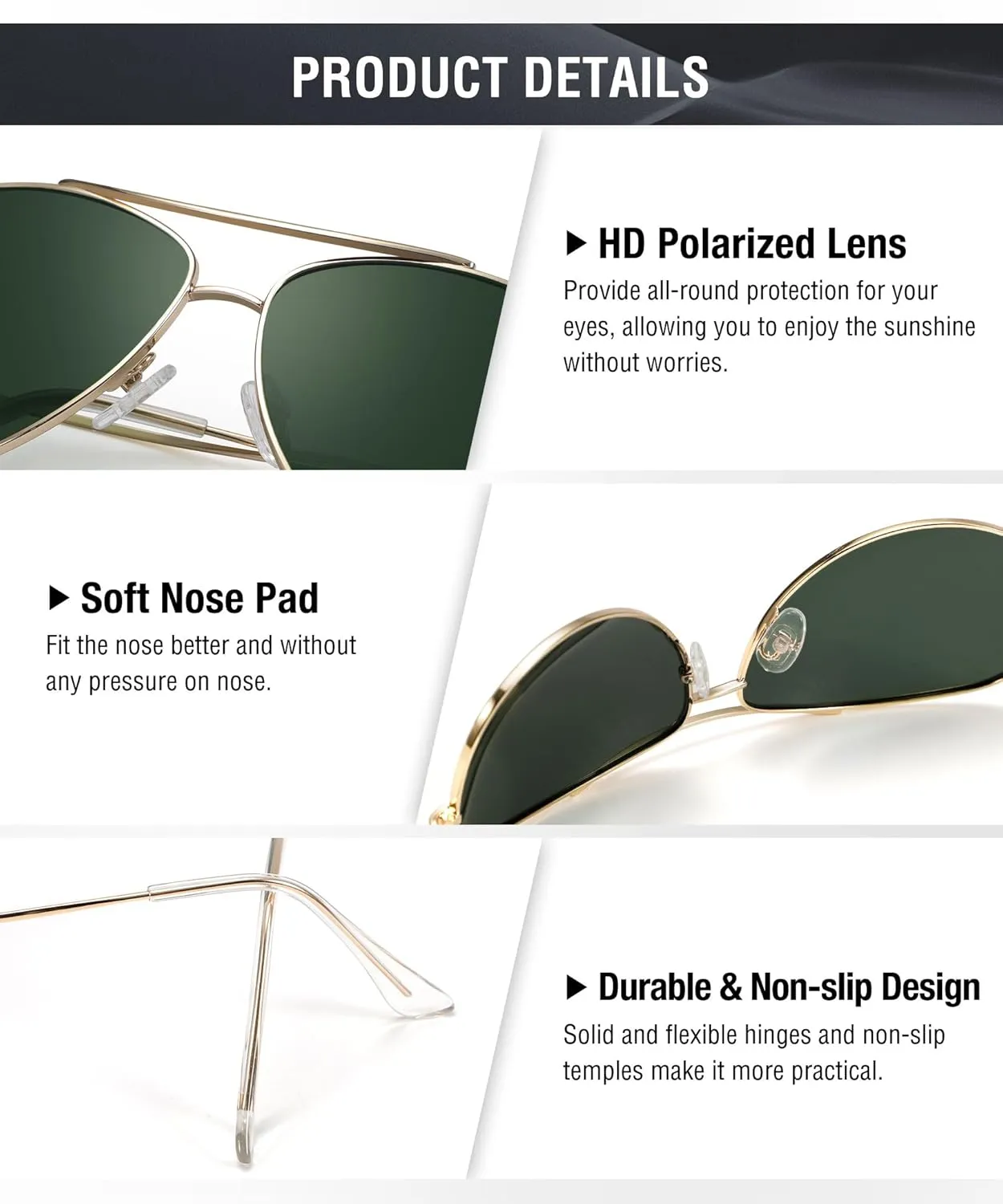 KALIYADI Polarized Aviator-Sunglasses-for-Men Women Mens-Sunglasses: Lightweight Polit Sun Glasses Upgraded UV400 for Driving