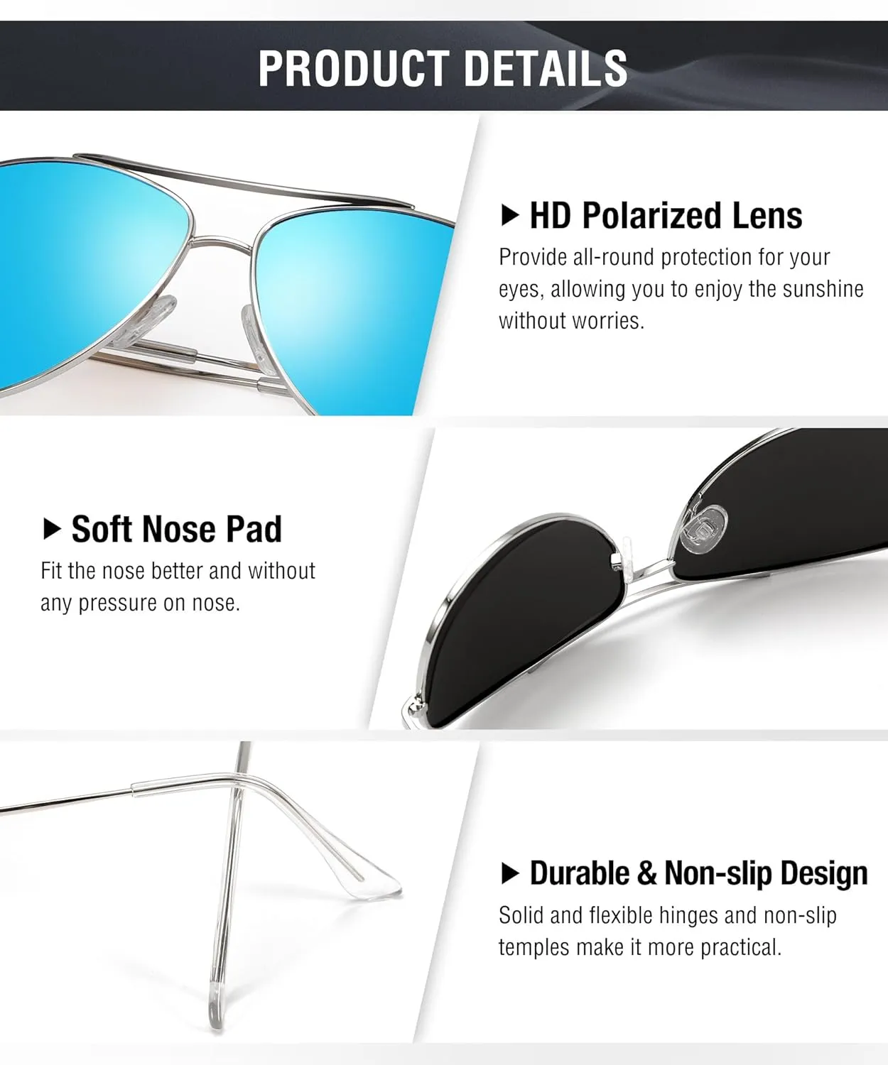 KALIYADI Polarized Aviator-Sunglasses-for-Men Women Mens-Sunglasses: Lightweight Polit Sun Glasses Upgraded UV400 for Driving