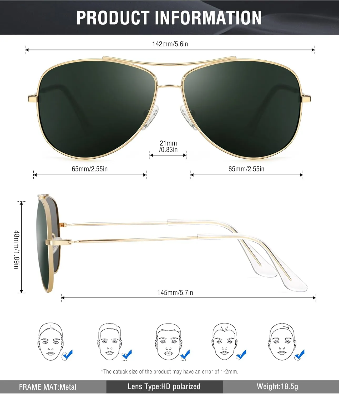 KALIYADI Polarized Aviator-Sunglasses-for-Men Women Mens-Sunglasses: Lightweight Polit Sun Glasses Upgraded UV400 for Driving