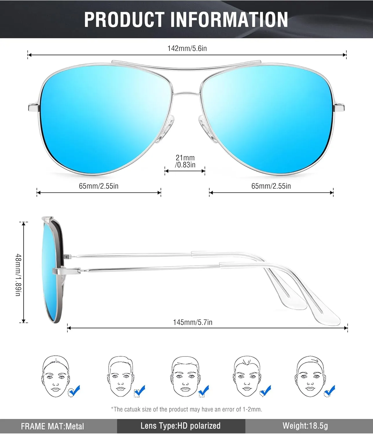 KALIYADI Polarized Aviator-Sunglasses-for-Men Women Mens-Sunglasses: Lightweight Polit Sun Glasses Upgraded UV400 for Driving