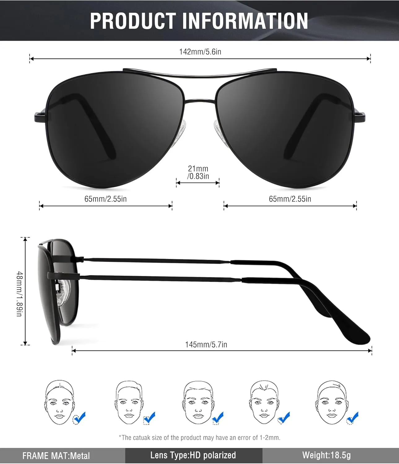 KALIYADI Polarized Aviator-Sunglasses-for-Men Women Mens-Sunglasses: Lightweight Polit Sun Glasses Upgraded UV400 for Driving