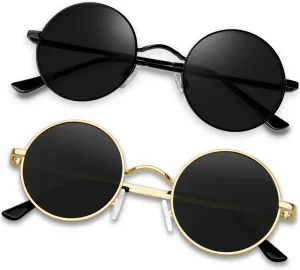 KANASTAL Round Sunglasses for Women Men Polarized Circle Sun Glasses UV400 Halloween Cosplay Shades 2 Pack
