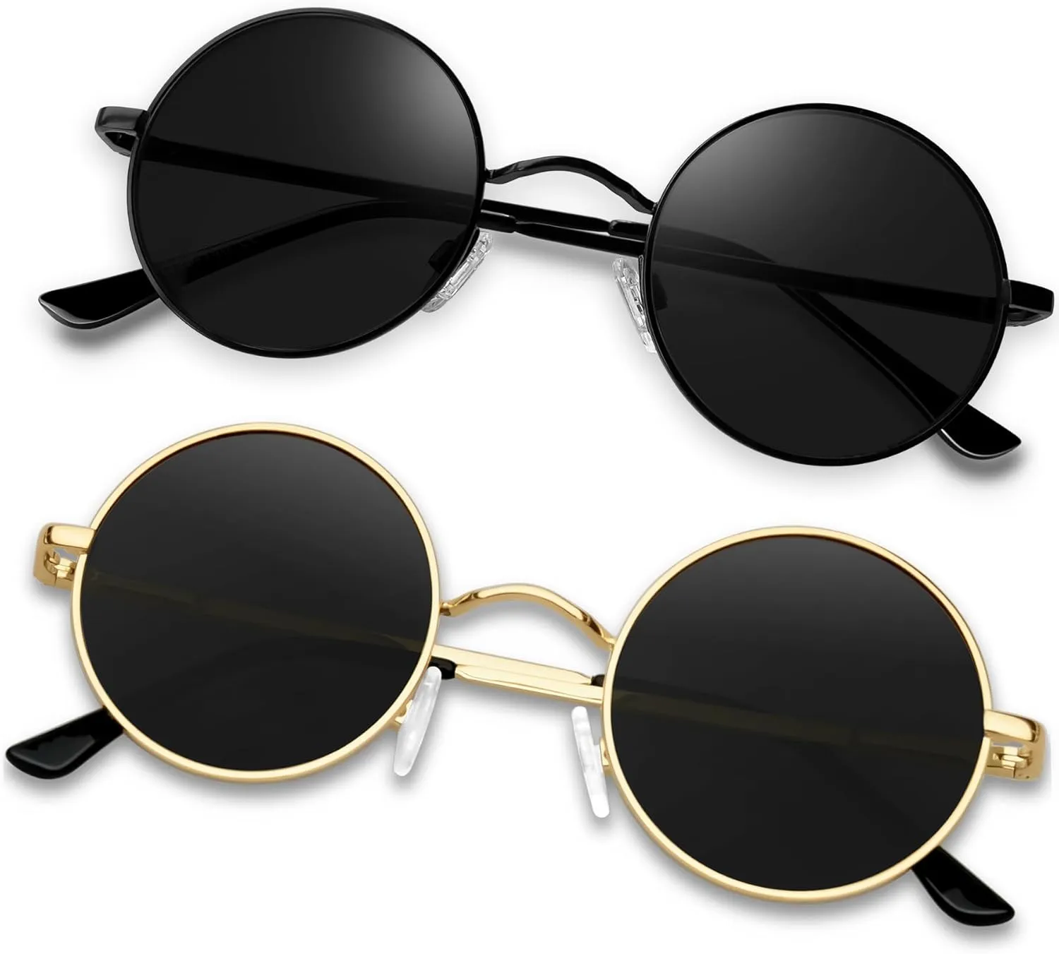 KANASTAL Round Sunglasses for Women Men Polarized Circle Sun Glasses UV400 Halloween Cosplay Shades 2 Pack