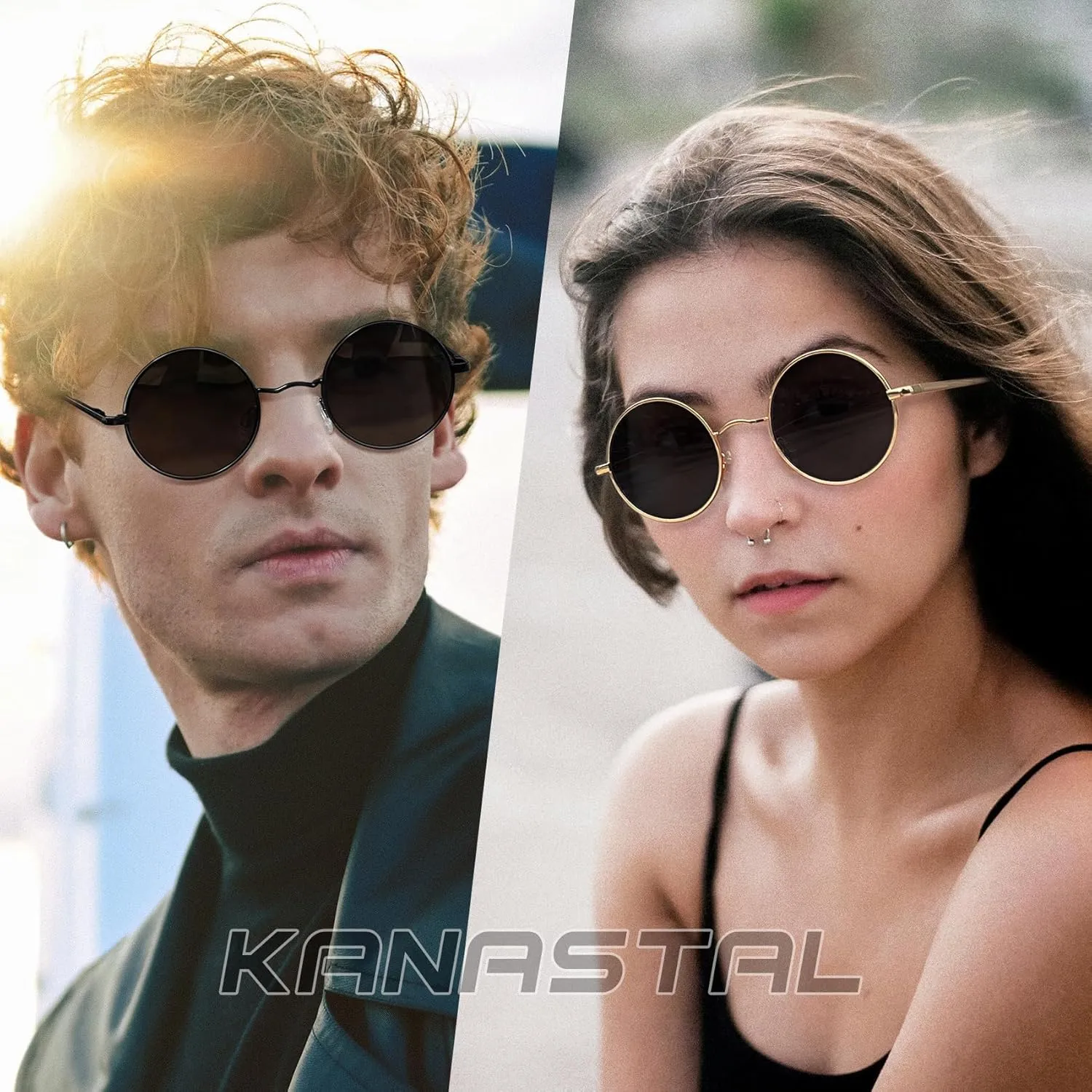 KANASTAL Round Sunglasses for Women Men Polarized Circle Sun Glasses UV400 Halloween Cosplay Shades 2 Pack