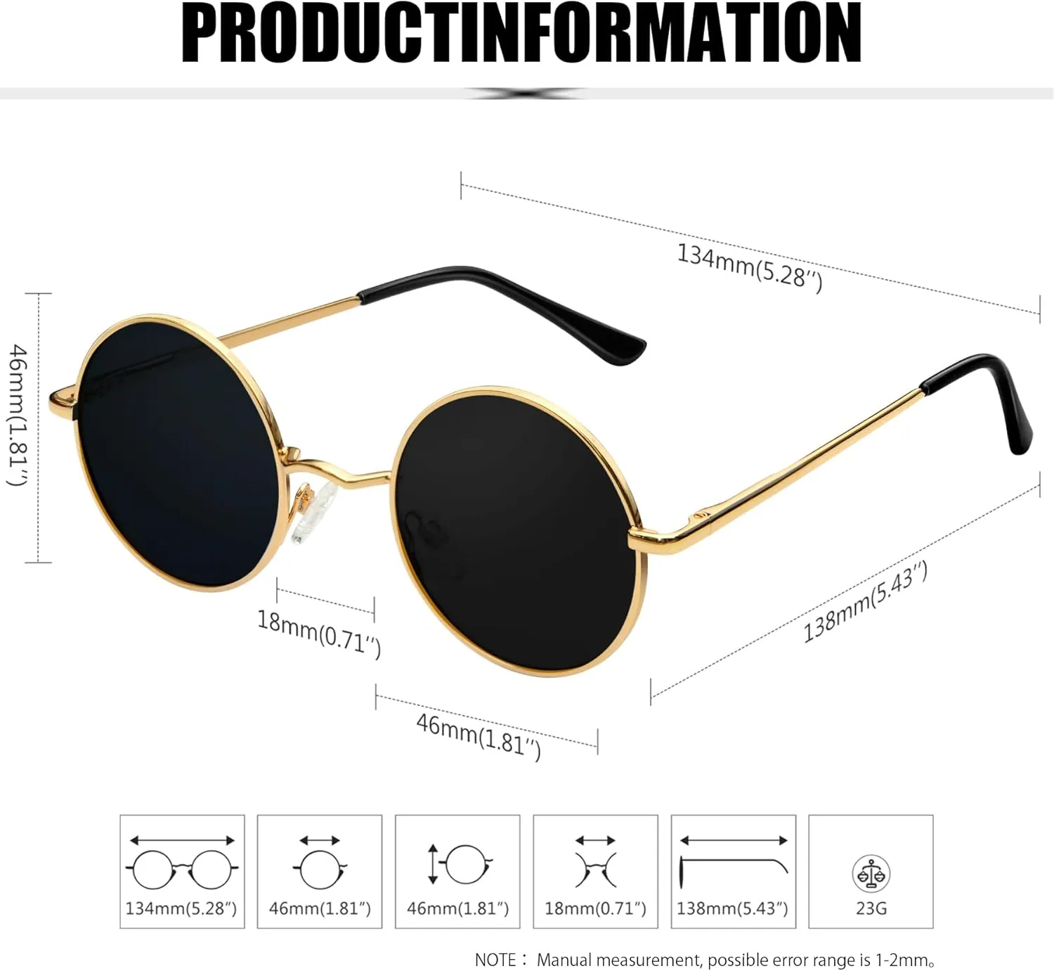 KANASTAL Round Sunglasses for Women Men Polarized Circle Sun Glasses UV400 Halloween Cosplay Shades 2 Pack