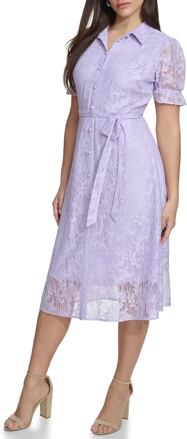 kensie Women's Floral Lace Faux Wrap Midi Dress