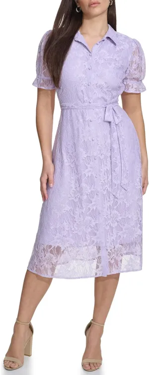 kensie Women's Floral Lace Faux Wrap Midi Dress