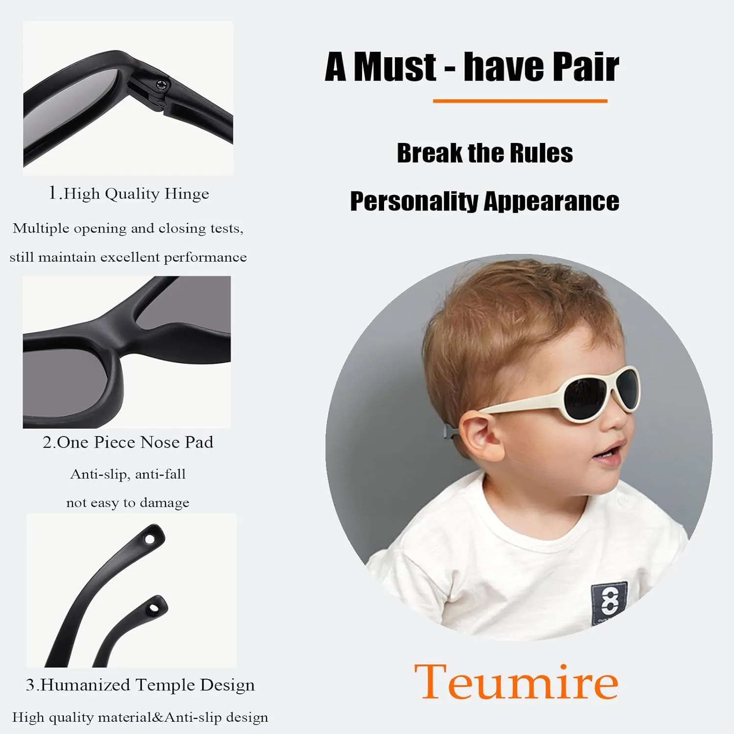 Kids Polarized Aviator Sunglasses Flexible Rubber Glasses Shades with Strap for Baby Boys Girls Age 0-36 Months