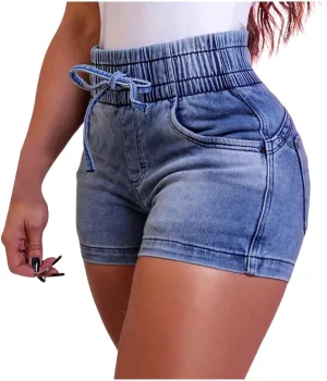 Lady Solid Color Washed Ripped High Waisted Stretch Denim Shorts Summer Shorts for Women 2024