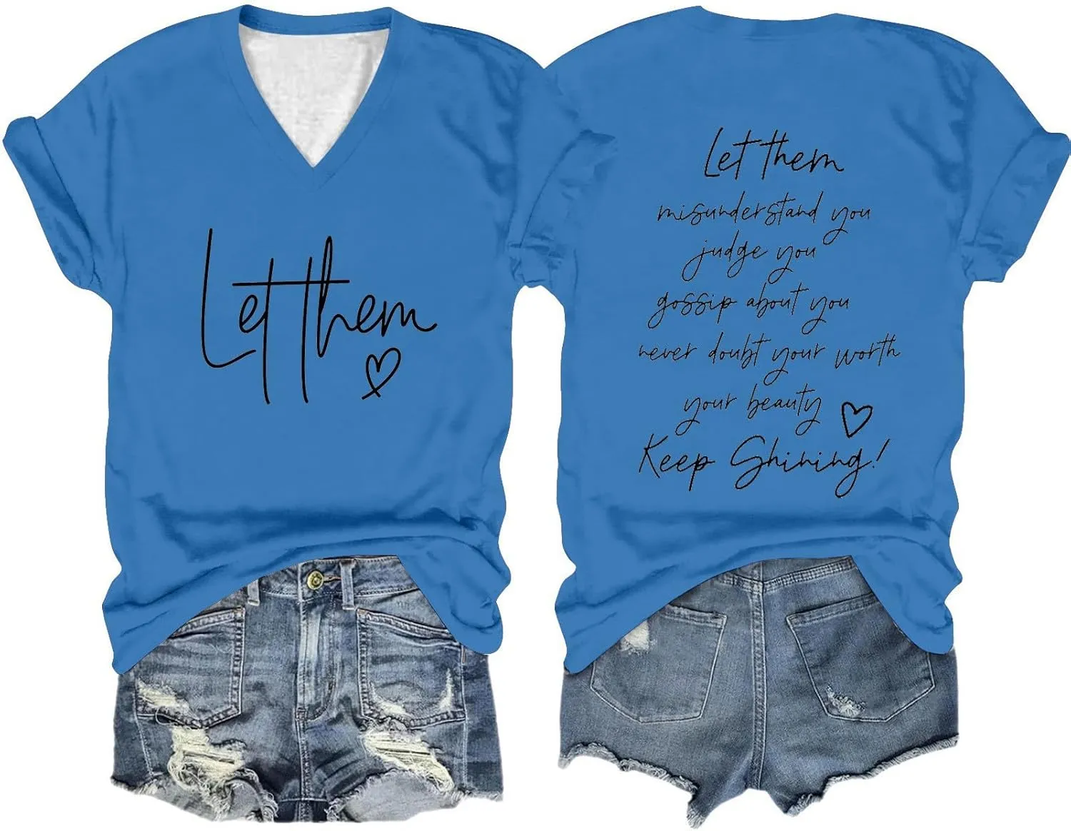 Let Them Shirts for Women Short Sleeve V Neck Graphic Tees 2024 Summer Inspirational Funny Saying Let Them Shirts