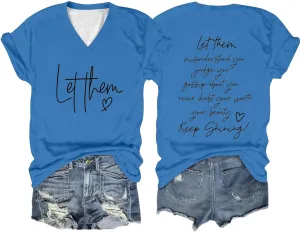 Let Them Shirts for Women Short Sleeve V Neck Graphic Tees 2024 Summer Inspirational Funny Saying Let Them Shirts