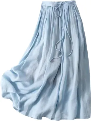 Linen Maxi Skirts for Women 2025 Summer Boho Elastic Waist Skirts Plus Size Trendy Casual Loose Long Skirt Dress
