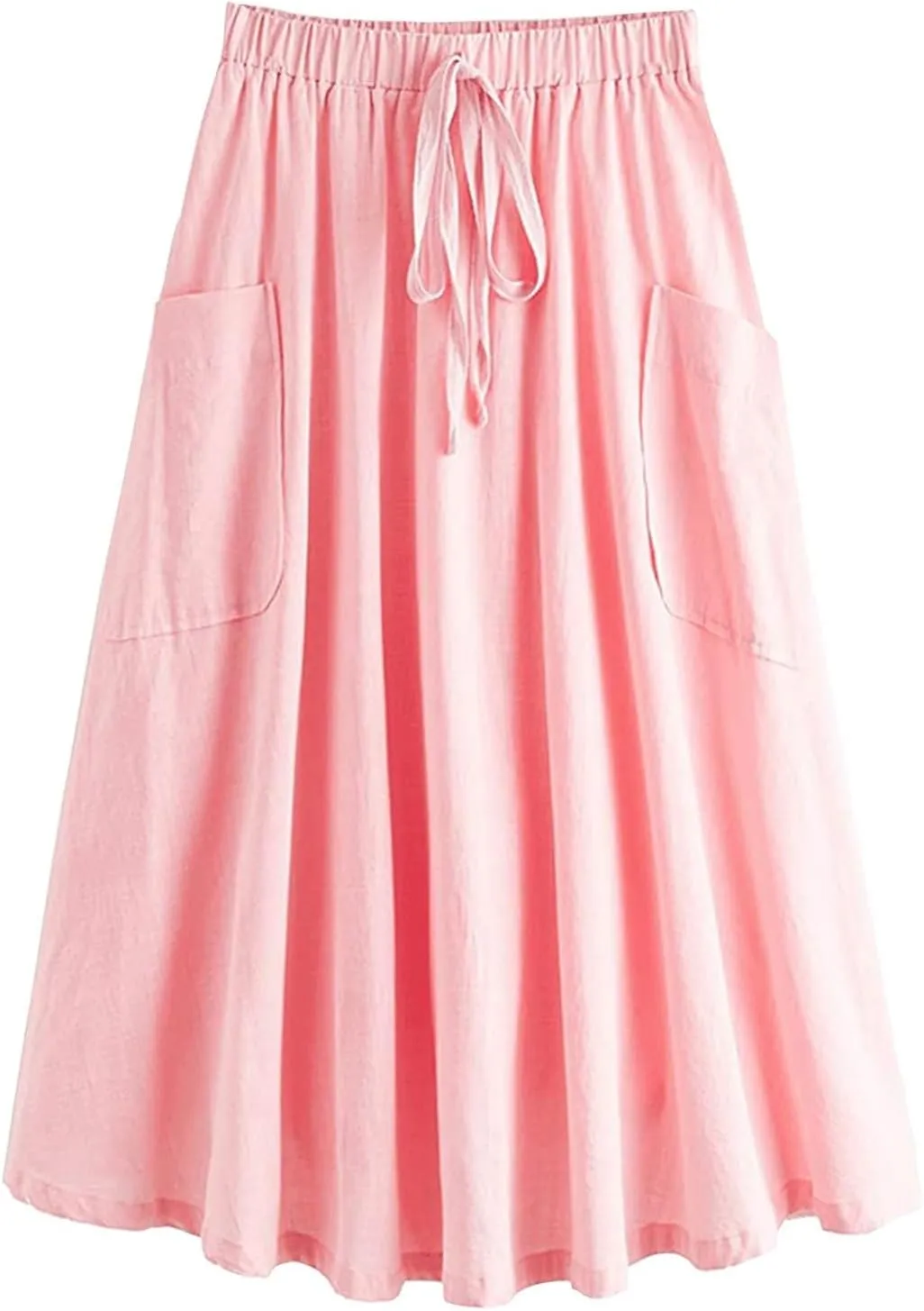 Long Skirts for Women Below Knee Length Casual Elastic Tie Waist Flowy A Line High Low Midi Skirt Dress with Pockets