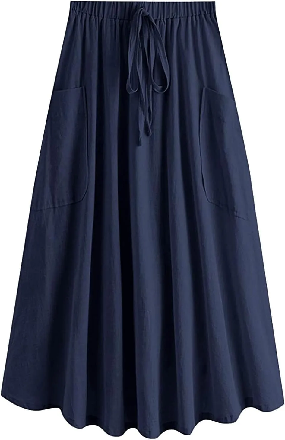 Long Skirts for Women Below Knee Length Casual Elastic Tie Waist Flowy A Line High Low Midi Skirt Dress with Pockets