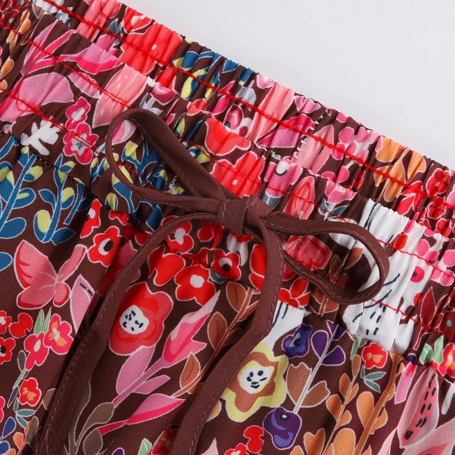Long Skirts for Women Trendy Floral Maxi Skirt Casual Drawstring Elastic Waist Tiered Flowy Skirt Swing A Line Skirt