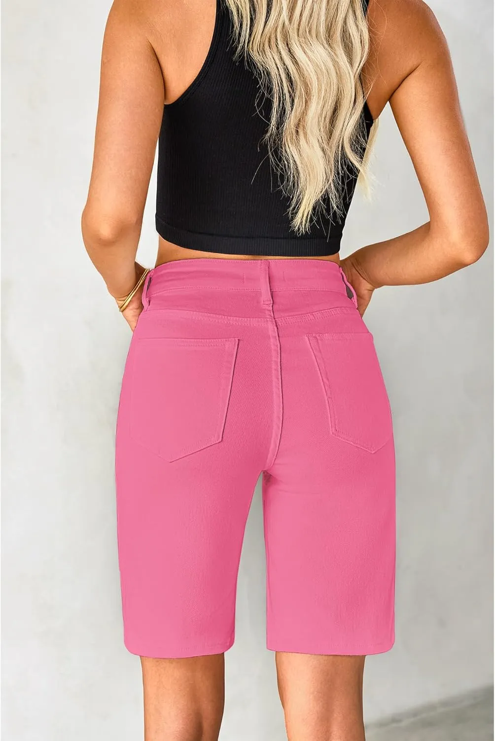 luvamia Bermuda Jean Shorts for Women High Waisted Trendy Stretchy Denim Shorts Knee Length Cutoff Loose Fit Long Shorts
