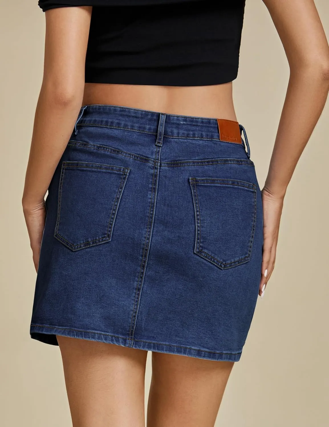 luvamia Jean Skirts for Women Denim High Waisted Stretchy Denim Skirt with Slit Trendy Casual Slim Fit Short Skirts