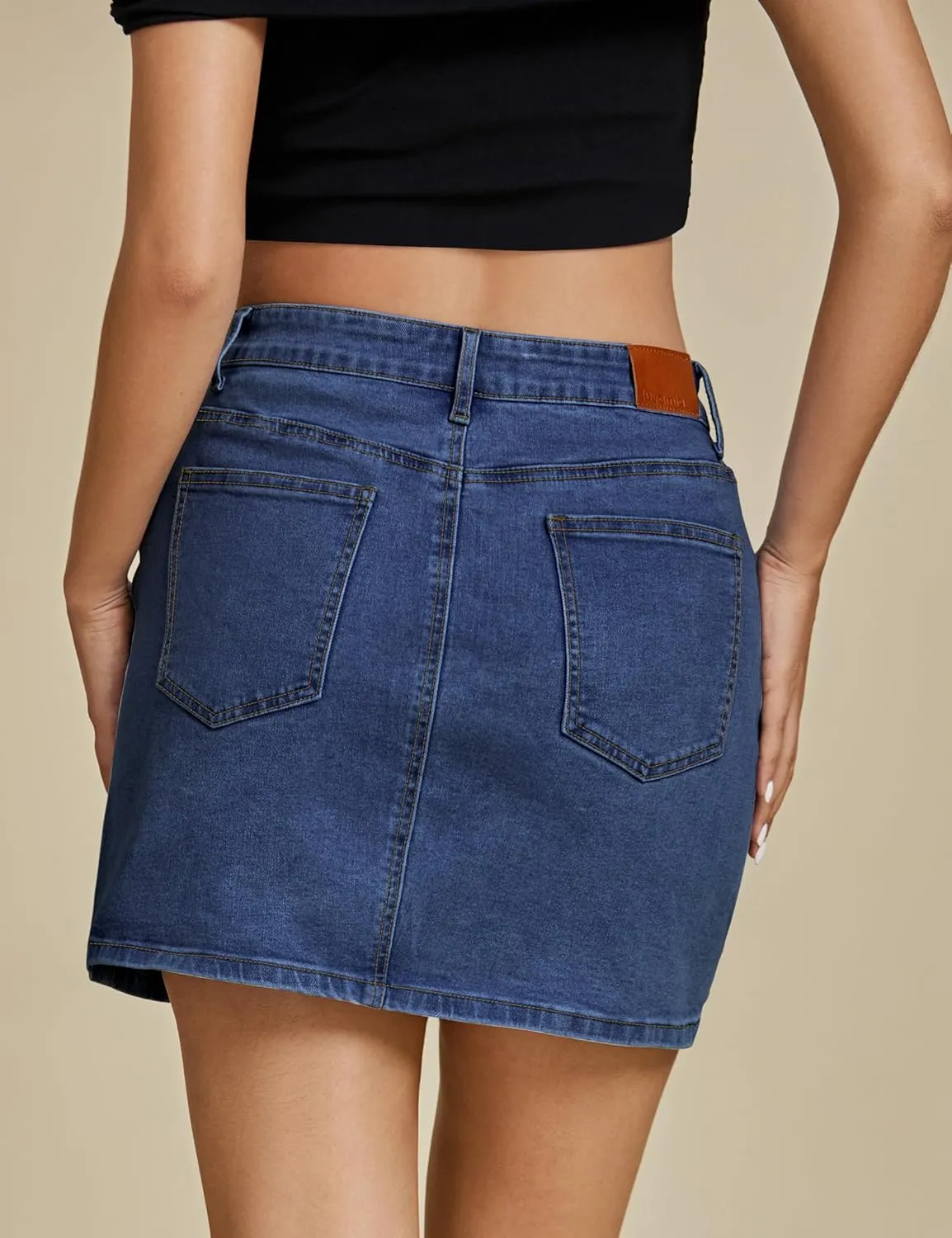 luvamia Jean Skirts for Women Denim High Waisted Stretchy Denim Skirt with Slit Trendy Casual Slim Fit Short Skirts