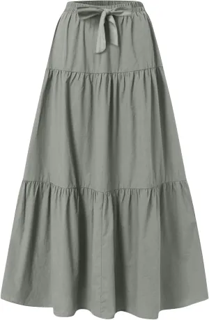 Maxi Skirts for Women Summer 3-Layer Tiered Elastic High Waisted Beach Skirt Smocked A Line Skirts Flowy Long Skirt