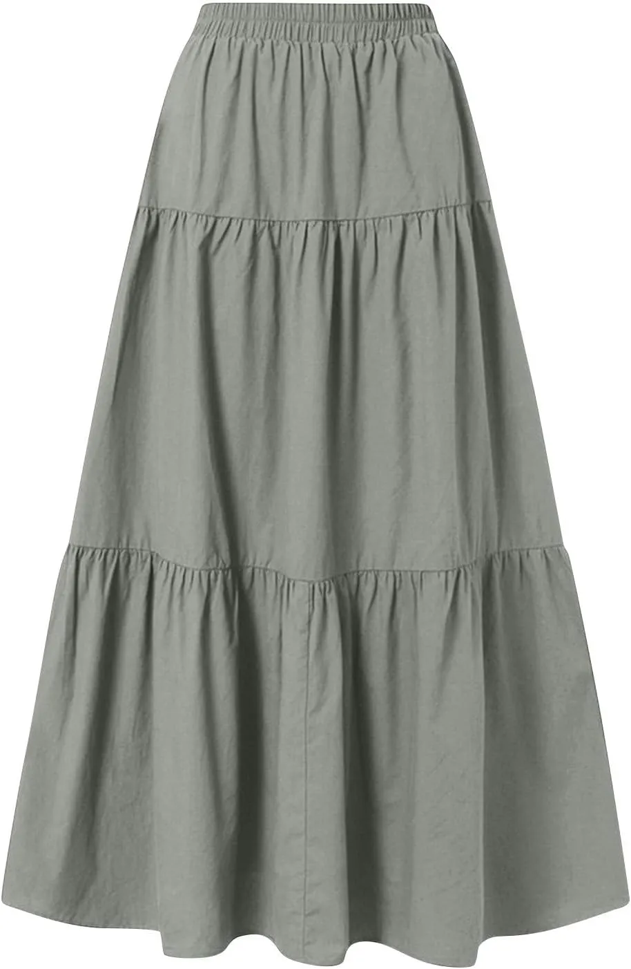 Maxi Skirts for Women Summer 3-Layer Tiered Elastic High Waisted Beach Skirt Smocked A Line Skirts Flowy Long Skirt