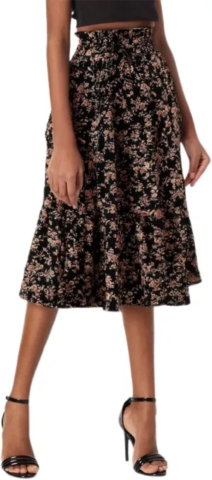 Maxi Skirts for Women Summer Casual Bohemian Floral Print Pleated High Elastic Waist A-Line Knee Length Boha Skirts