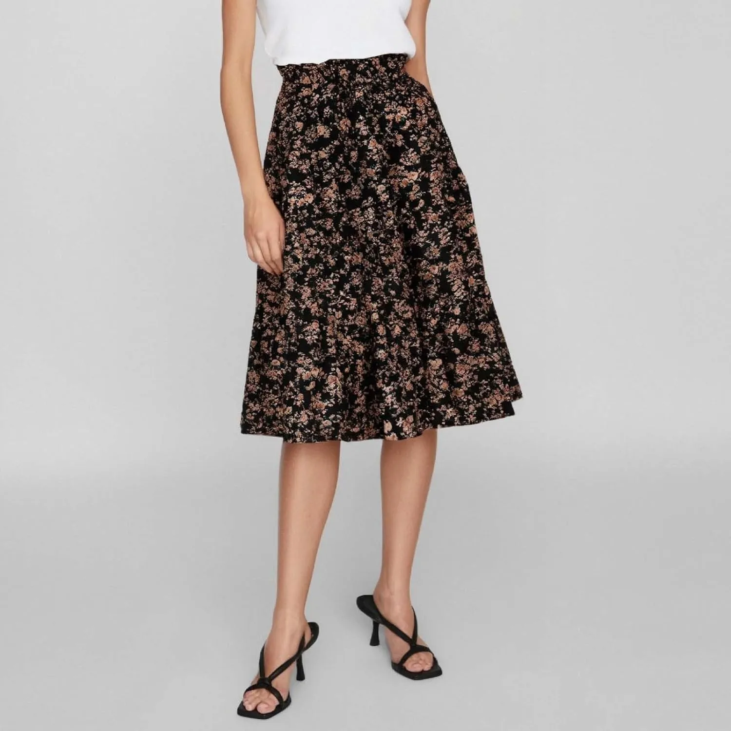 Maxi Skirts for Women Summer Casual Bohemian Floral Print Pleated High Elastic Waist A-Line Knee Length Boha Skirts