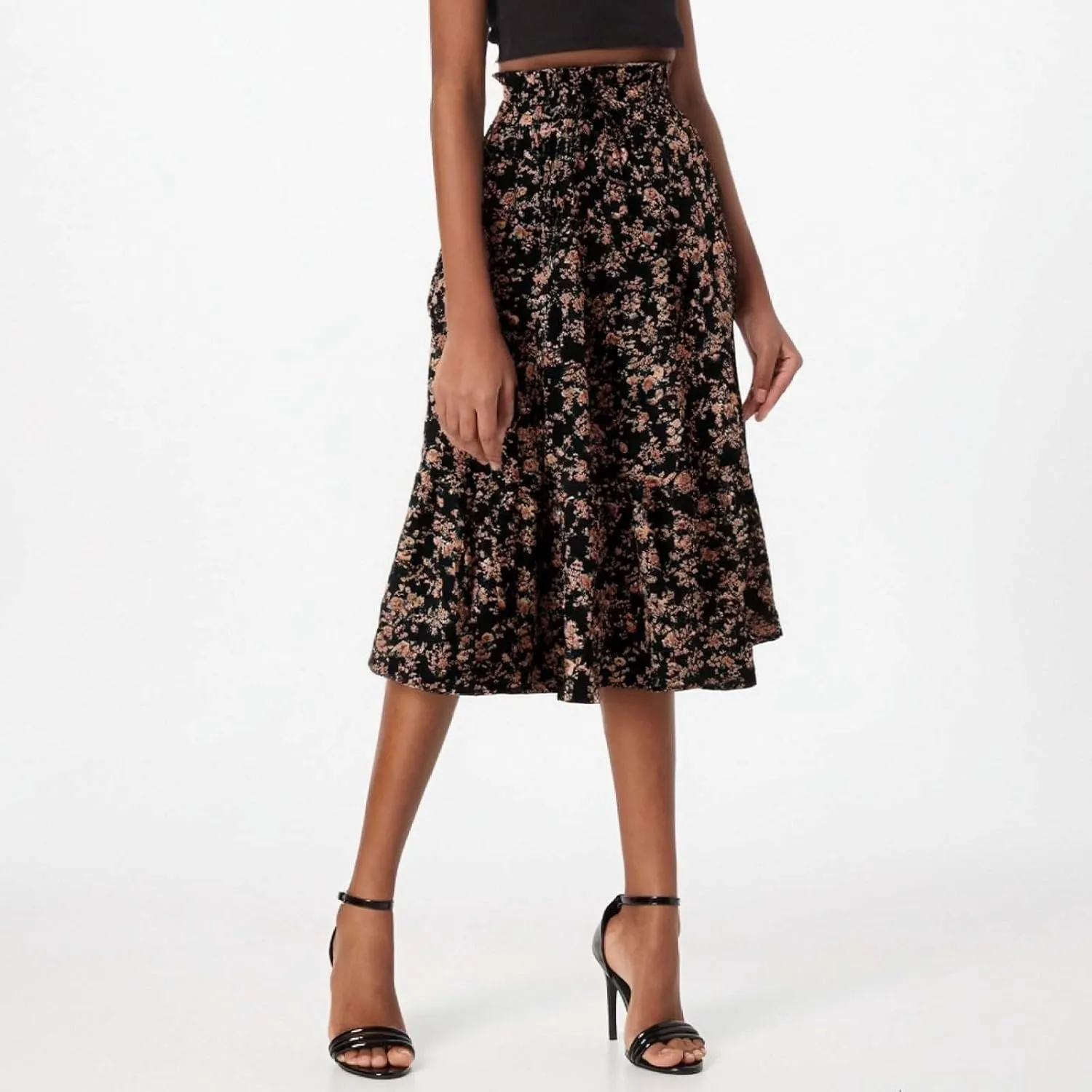 Maxi Skirts for Women Summer Casual Bohemian Floral Print Pleated High Elastic Waist A-Line Knee Length Boha Skirts