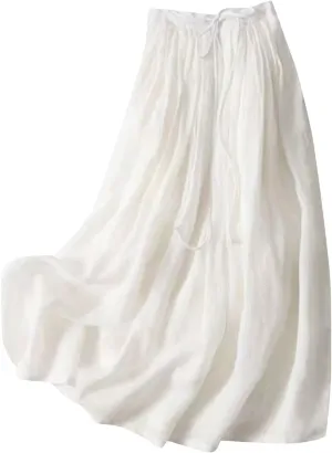 Maxi Skirts for Women Summer Cotton Linen Drawstring Waist A-Line Long Flowy Skirt Casual Flowy Holiday Boho Skirts