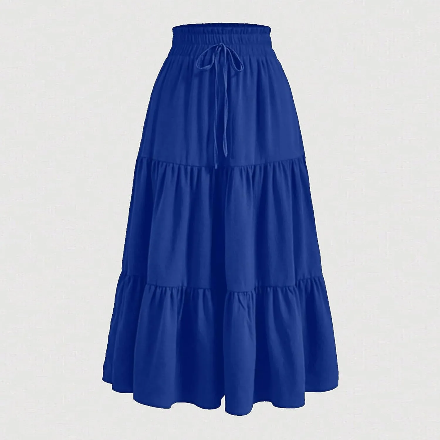 Maxi Skirts for Women Trendy Summer A Line Long Skirt Drawstring High Waisted Tiered Flowy Pleated Skirt with Pockets