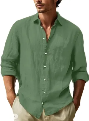 Mens Casual Long Sleeve Cotton Linen Shirts Fashion Summer Tops Holiday Beach Button Down Tshirt