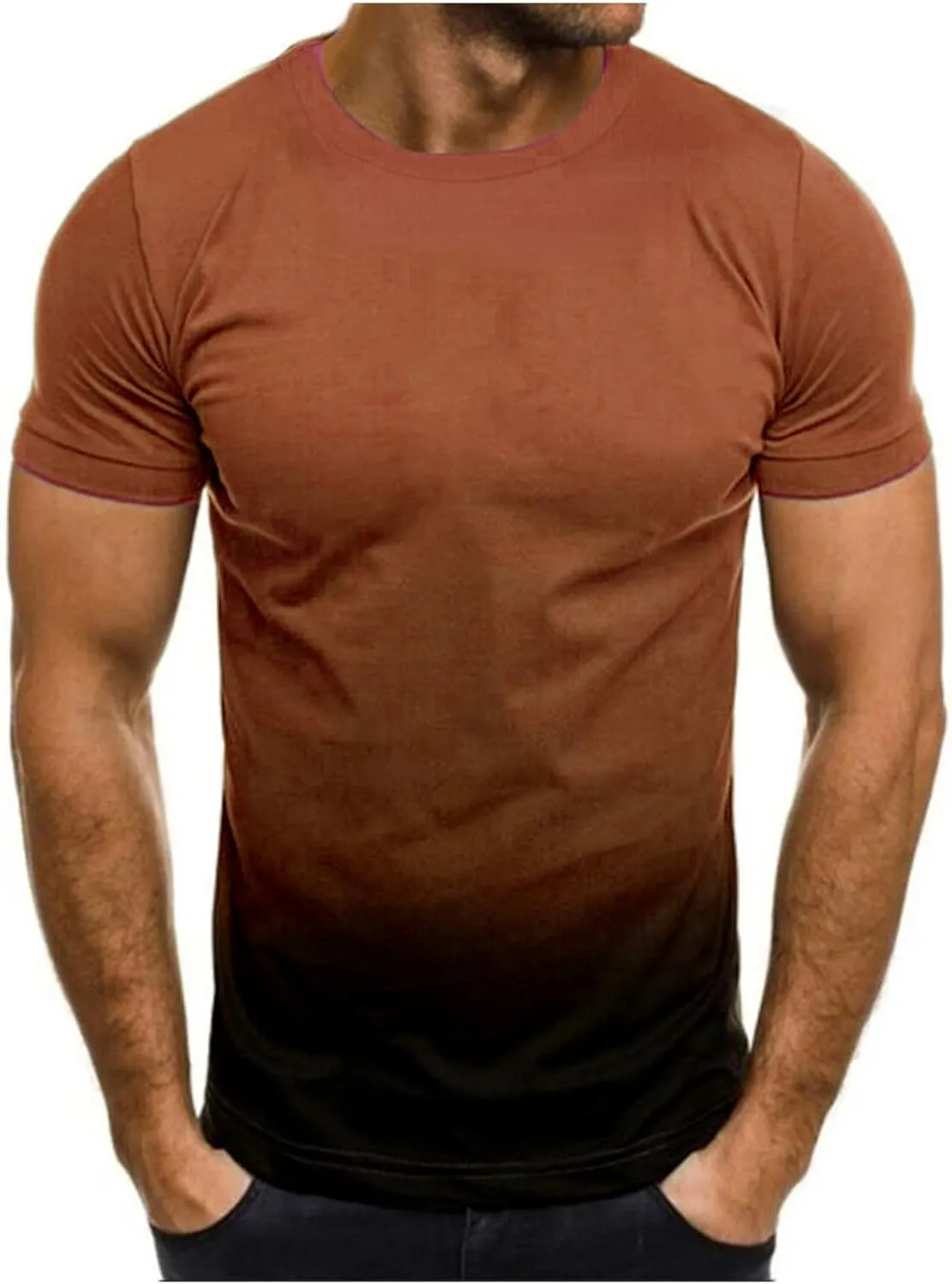 Mens Casual Shirts Short Sleeve Big and Tall Shirts Gradient Color Workout Graphic Tees Work T-Shirts Trendy Clothes