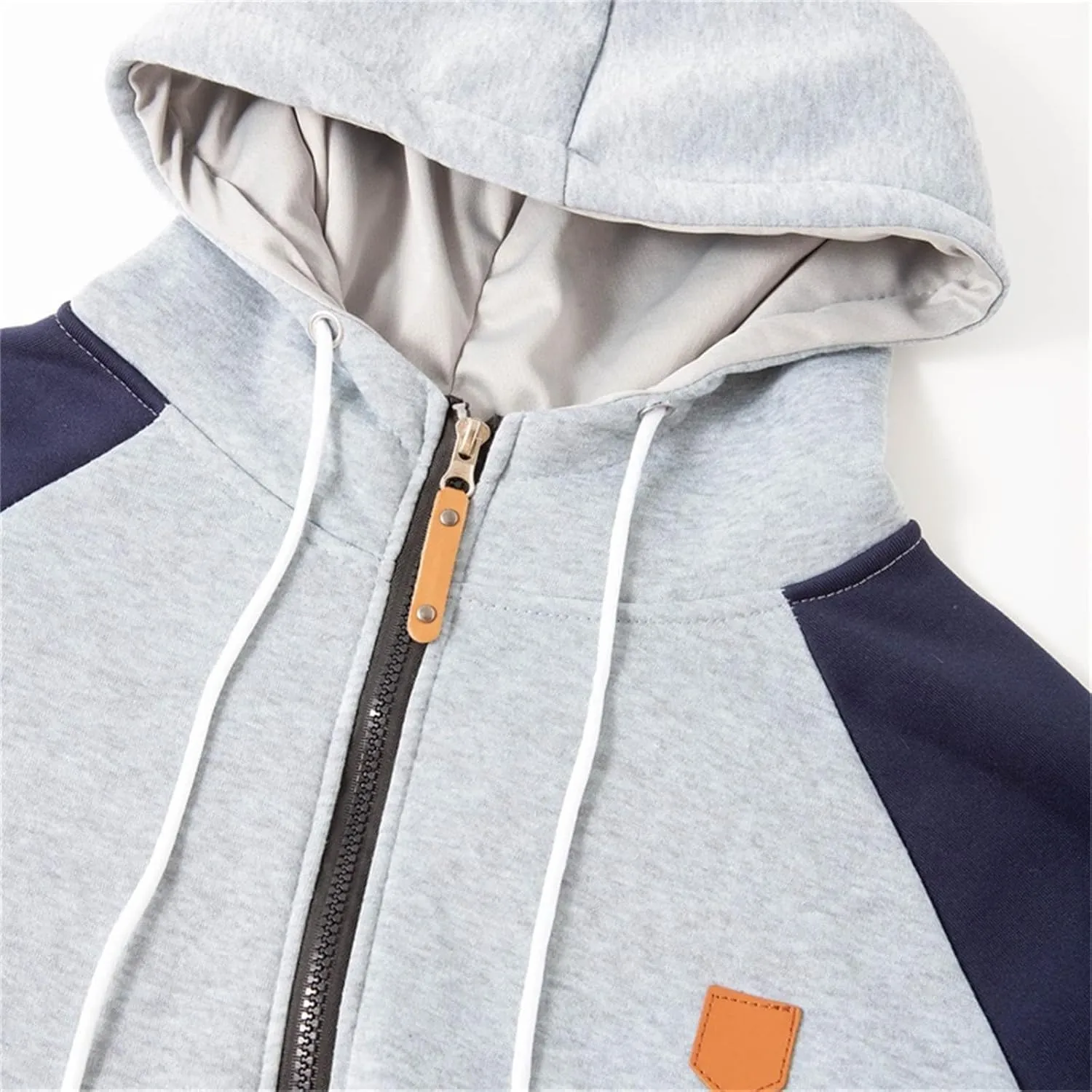 Men's Color Block Hoodie Full Zip Fleece Lined Jackets Casual Hooded Sweatshirts Raglan Long Sleeve Baseball Jackets