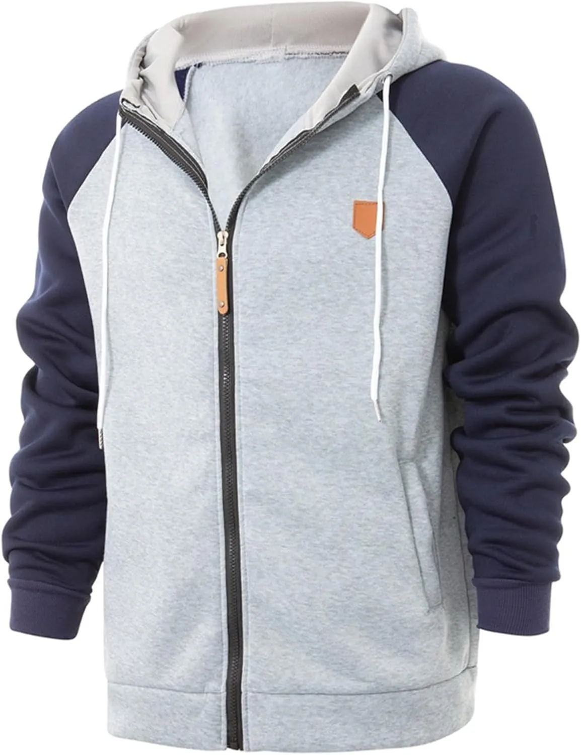 Men's Color Block Hoodie Full Zip Fleece Lined Jackets Casual Hooded Sweatshirts Raglan Long Sleeve Baseball Jackets