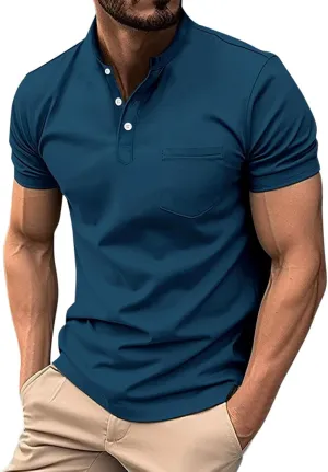 Mens Cotton Henley T-Shirts Casual Slim Fit Short Sleeve Button Fashion Basic Tees Work Shirts Regular Fit Tops 2025 Summer