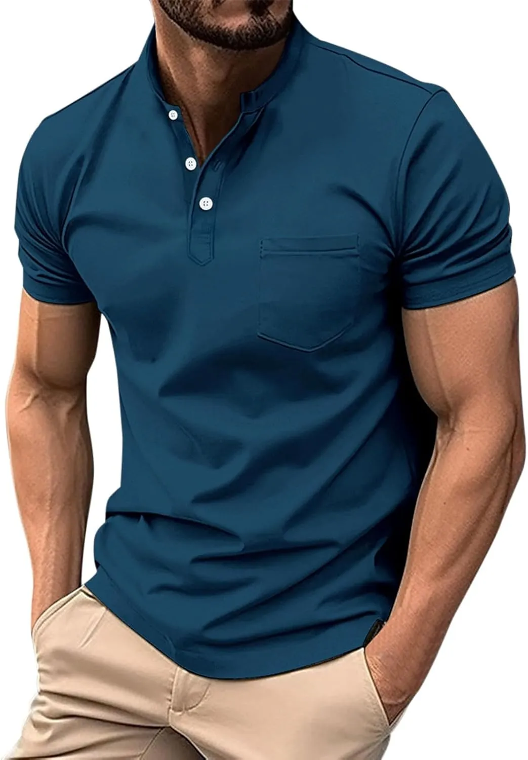 Mens Cotton Henley T-Shirts Casual Slim Fit Short Sleeve Button Fashion Basic Tees Work Shirts Regular Fit Tops 2025 Summer