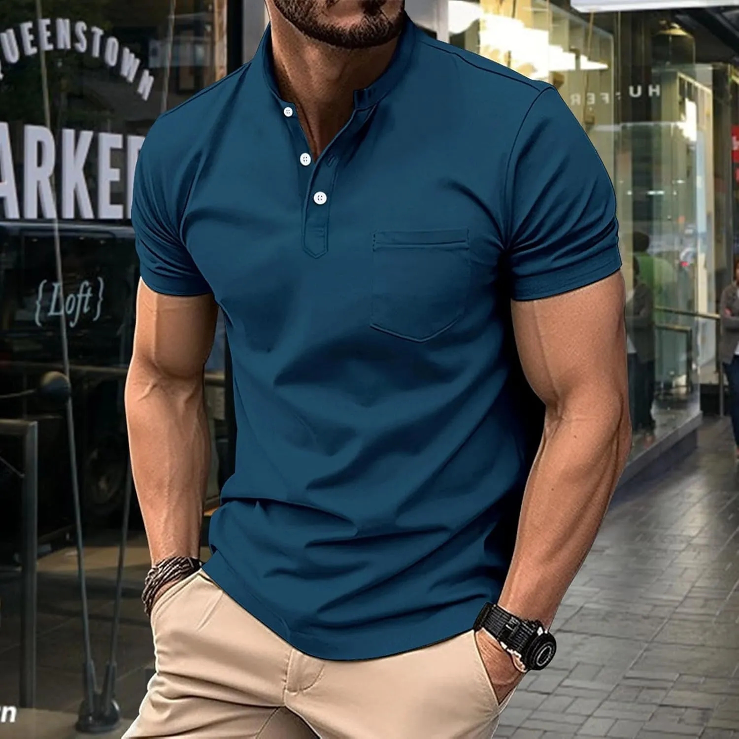 Mens Cotton Henley T-Shirts Casual Slim Fit Short Sleeve Button Fashion Basic Tees Work Shirts Regular Fit Tops 2025 Summer