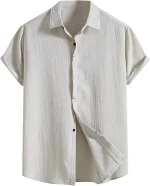 Men's Cotton Linen Short Sleeve Shirts Casual Lightweight Button Down Shirts Vacation Beach Summer Tops Turndown T Shirt