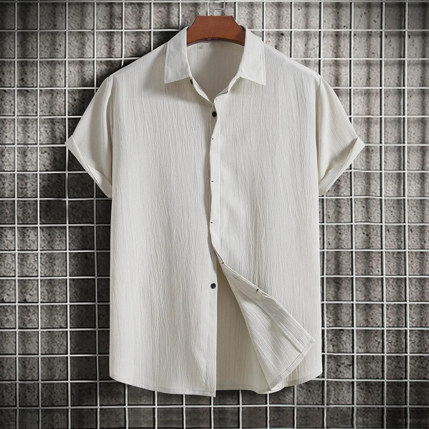 Men's Cotton Linen Short Sleeve Shirts Casual Lightweight Button Down Shirts Vacation Beach Summer Tops Turndown T Shirt