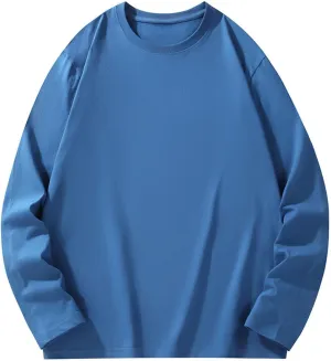 Men's Cotton Tshirts Casual Stylish Solid Long Sleeve Shirt Oversize Baggy Crewneck Breathable Pullover Tops 2024
