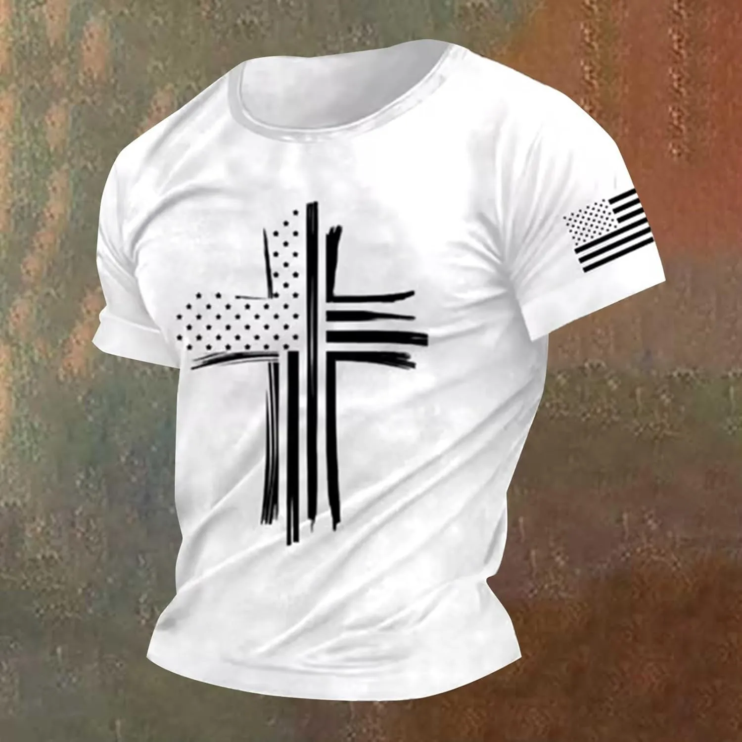 Men's Cross Print Short Sleeve T Shirt Crew Neck Vintage Jesus Printed Shirts Faith Christian Summer Casual Tops