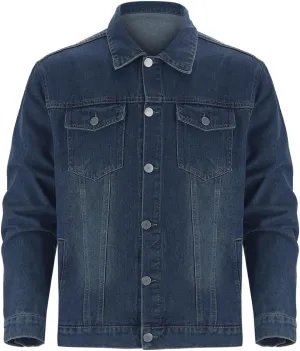 Mens Denim Jacket Long Sleeve Button Down Jackets Distressed Jean Jackets Trucker Jacket Casual Slim Fit Coat