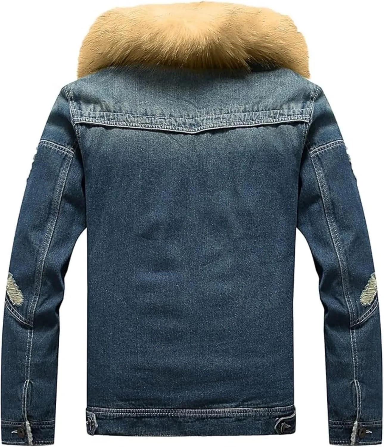 Mens Denim Jacket Plus Cotton Warm Fur Collar Sherpa Lined Denim Coat Vintage Fleece Cowboy Jean Jackets