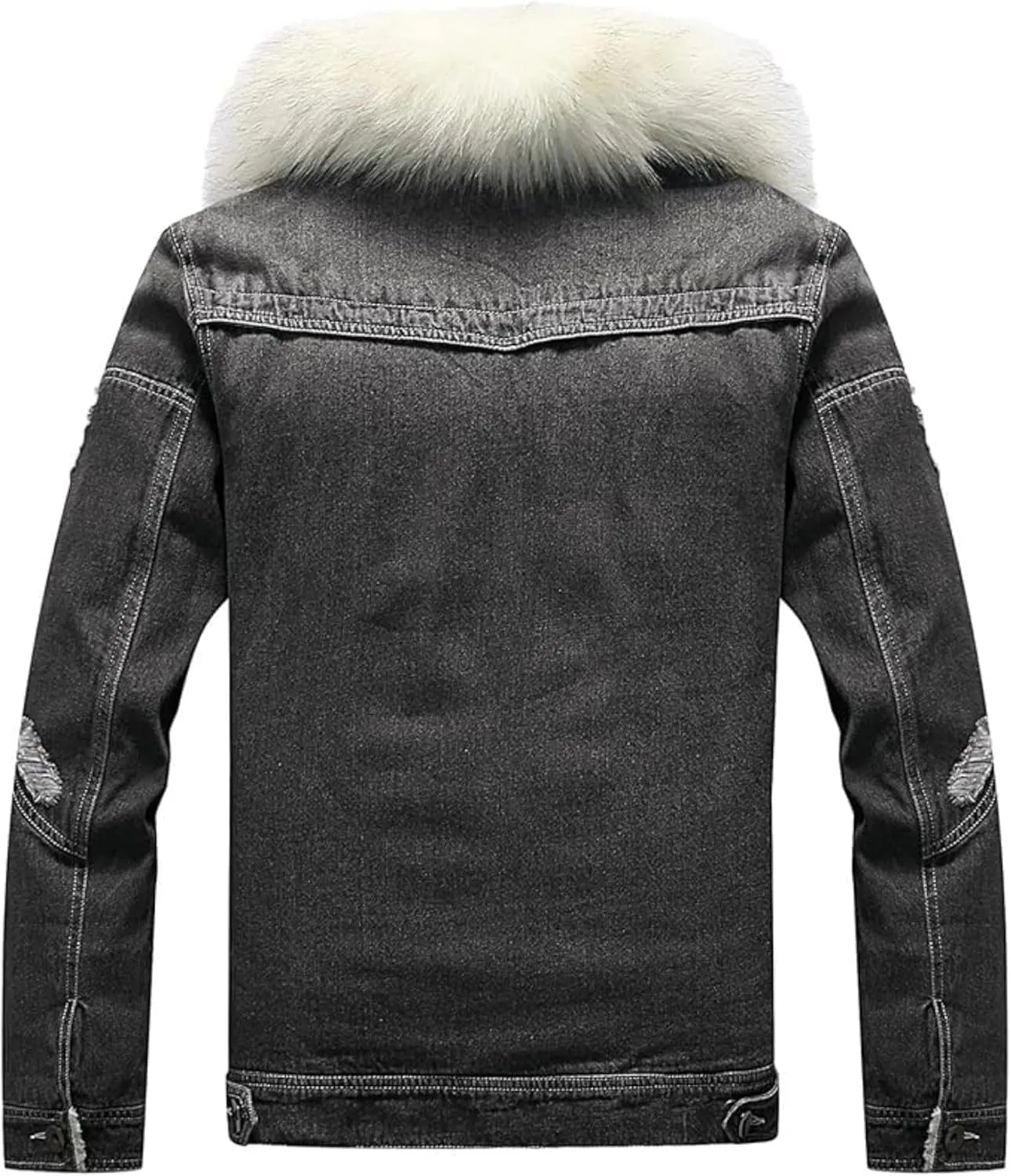 Mens Denim Jacket Plus Cotton Warm Fur Collar Sherpa Lined Denim Coat Vintage Fleece Cowboy Jean Jackets