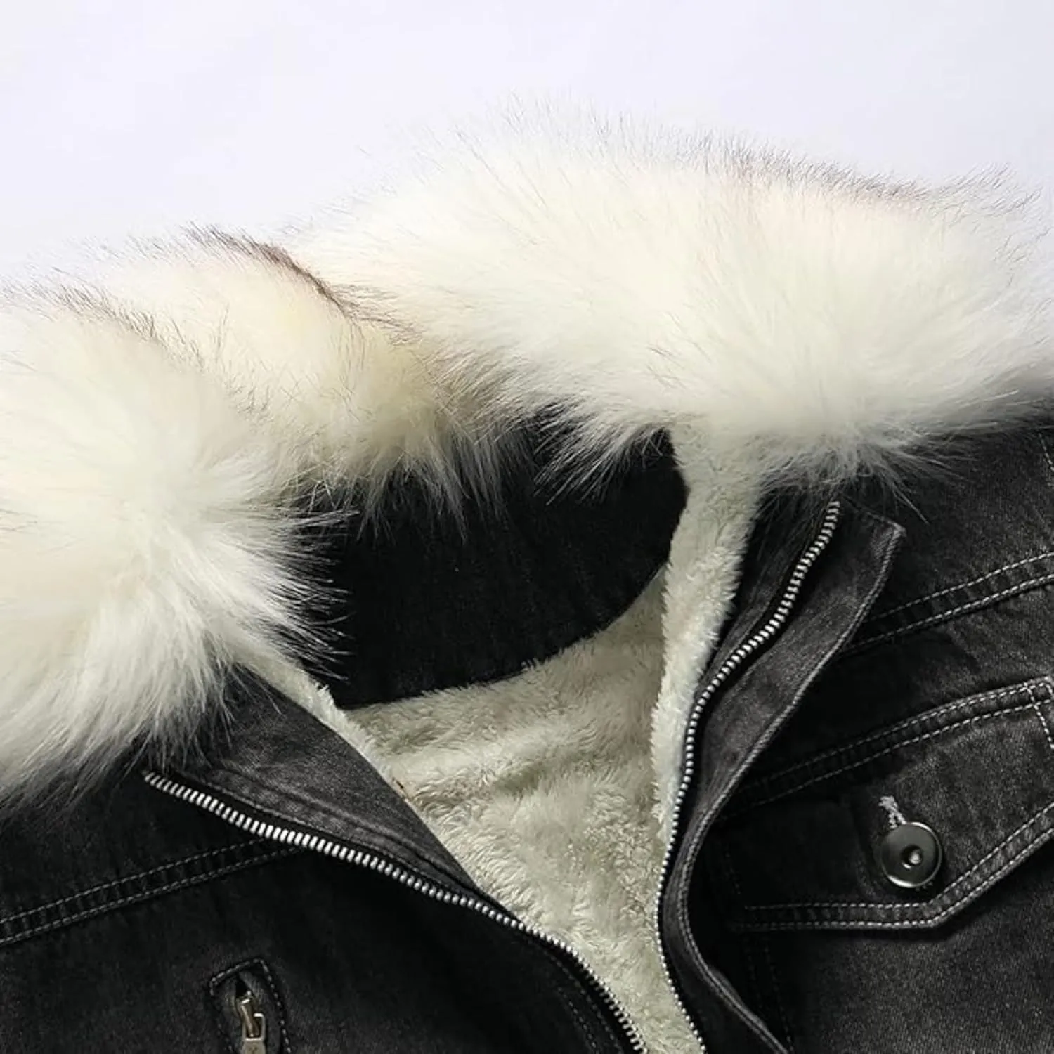 Mens Denim Jacket Plus Cotton Warm Fur Collar Sherpa Lined Denim Coat Vintage Fleece Cowboy Jean Jackets