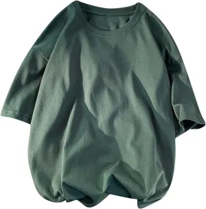 Men's Drop Shoulder Oversized T Shirts Casual Short Sleeve Loose Round Neck Tee Top Trendy Solid Basic Hipster Shirt