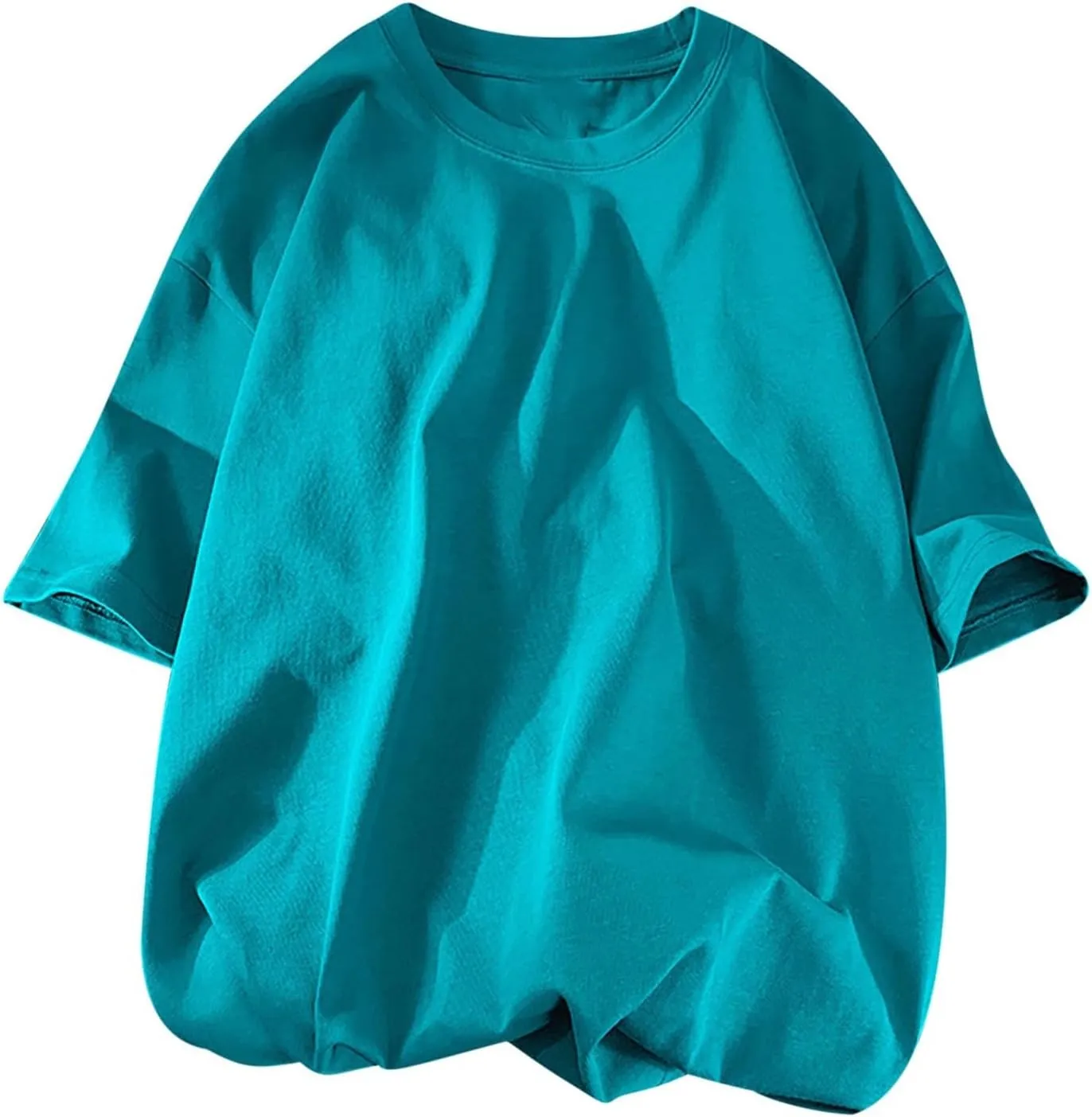 Men's Drop Shoulder Oversized T Shirts Casual Short Sleeve Loose Round Neck Tee Top Trendy Solid Basic Hipster Shirt