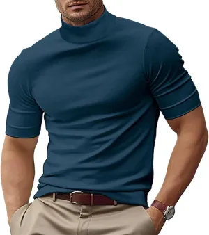 Men's Fashion Shirts Short Sleeve Mock Turtleneck T-Shirts Casual Undershirt Tops