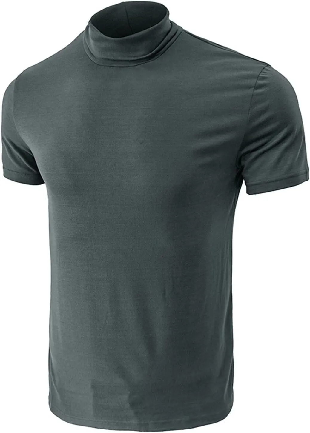 Men's Fashion Shirts Short Sleeve Mock Turtleneck T-Shirts Casual Undershirt Tops